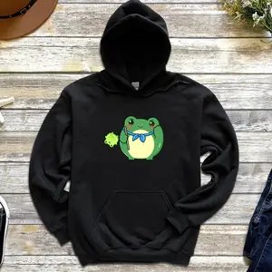 Dark Green Saluting Frog • TikTok Douyin Toad with Toad Balloon Standing with Bandana Hoodie • Funny Chinese Japanese Meme Streetwear