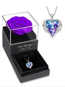 Summer Elegant Rhinestones Heart Necklace, Summer Jewelry, Fashionable Romantic Gorgeous Jewelry for Women, Classic Fashion Accessories for Daily Wear with Flower Decor Box, Gifts for Girlfriend, Mother's Day Gifts, Gift Set for Mothers, Gifts for Her