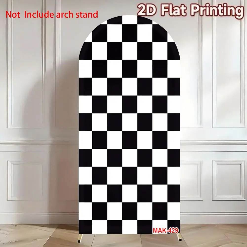 Black White Checkered Racing Arch Backdrop Double-Sided Spandex Stretchy Backdrop Fabric for Boy's Birthday Party Baby Shower Photo Background Party Background Decoration