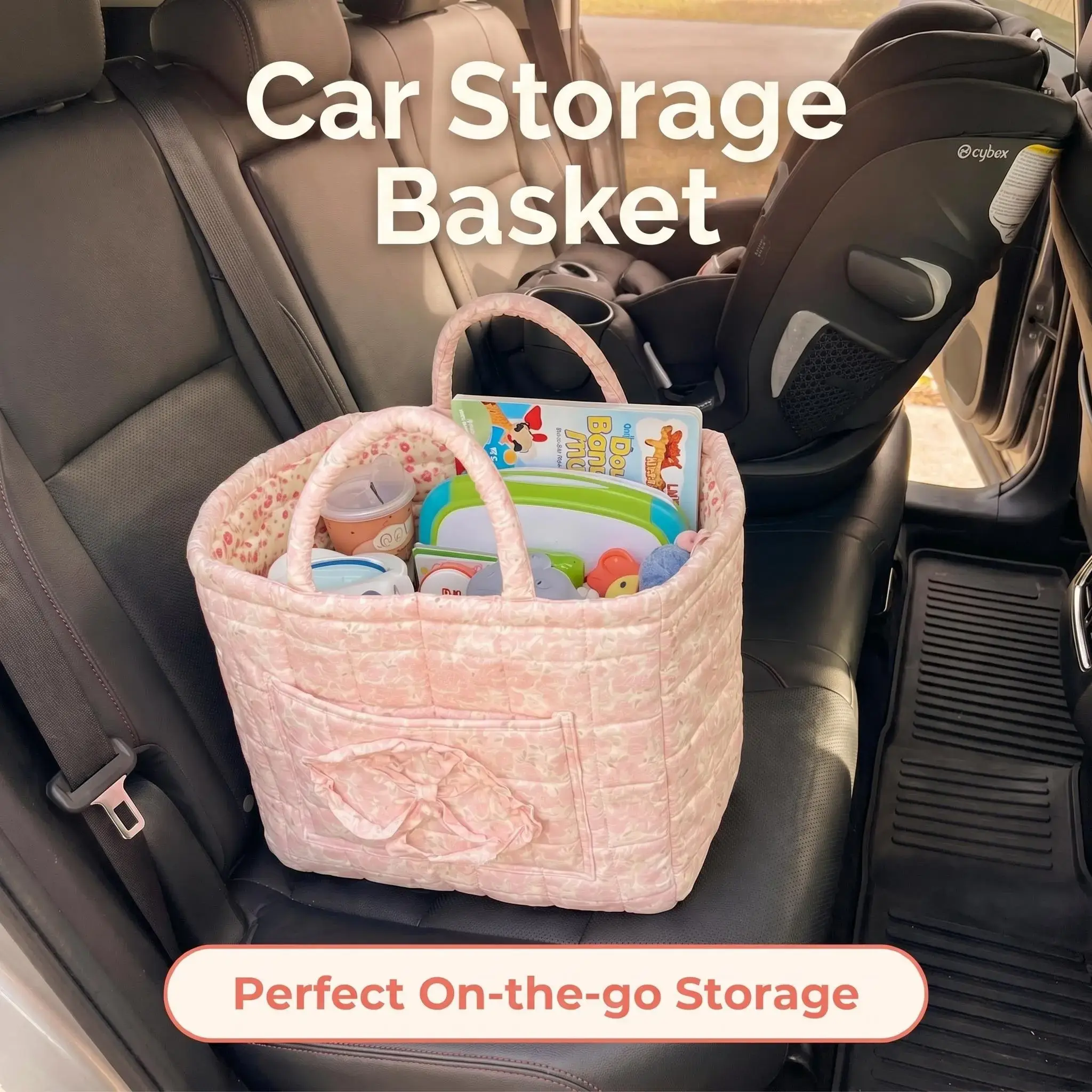 Large Capacity Floral Car Storage Basket - Multi-Purpose Backseat-Trunk Organizer, Machine Washable Travel Tote for Clothes, Daily Essentials (Ideal for Graduation, Father’s Day)