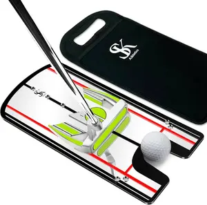 Golf Putting Mirror Training Aid & Protective Neoprene Sleeve–12" x 6" Acrylic Putter Alignment Tool w/ 8 Gate Slots–Portable Putting Aid for Indoor & Outdoor Use–Eye & Shoulder Alignment Mirror