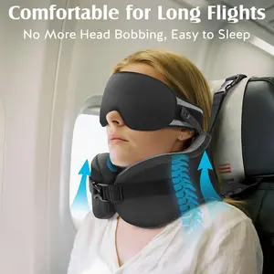 Travel Pillow for Long Flight Airplanes, Head Strap Combo with 3D Contoured Eye Mask for Sleep, Neck Pillow for Car Trip Essential, 360° Support Memory Foam Headrest, Prevent Head Bobbing ,Mothers Day Gifts #Summervibes #DealsForYouDays