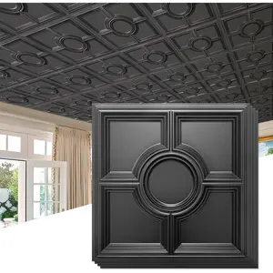 Black Drop Ceiling Tiles 2ft x 2ft, Glue Up Ceiling Panels 24 x 24in, ,  PVC to  Breakage, 12 Pack Cover 48 Sq. Ft