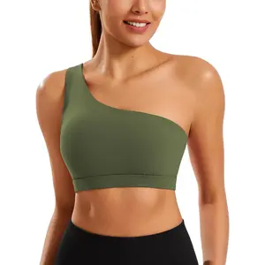 One Shoulder Sports Bras for Women Low Impact Asymmetrical Workout Tops Padded Yoga Right Shoulder Strap Bra
