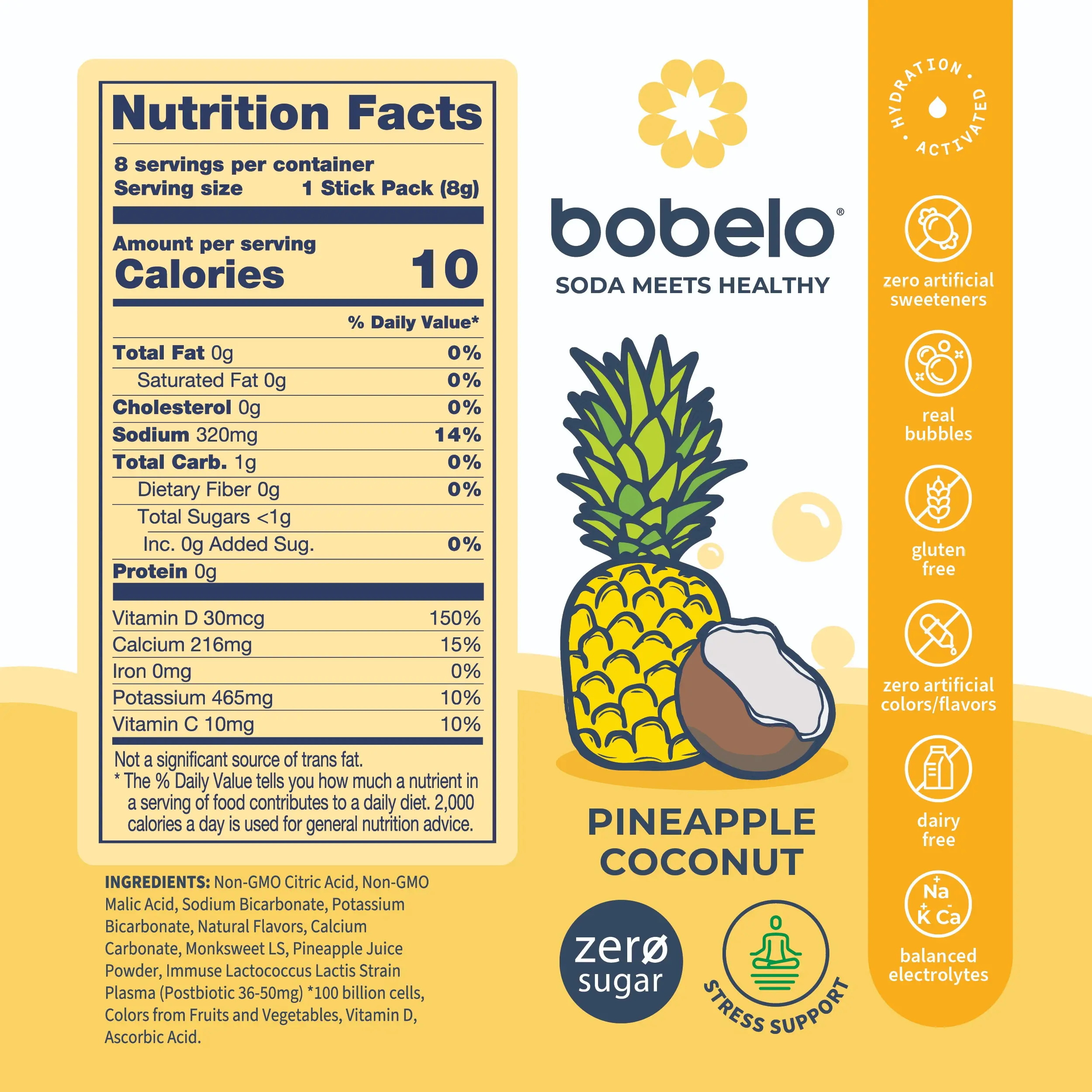 Bobelo Original Pineapple Coconut | Stress Relief Elixir + Zero Sugar ...