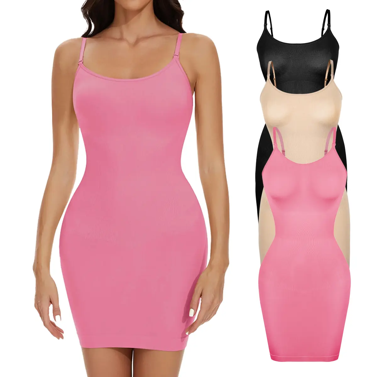 Women's Tummy Control Shapewear Slip Dress, Solid Casual Cami Body Shaper with Elastane for a Comfortable Slimming Fit, 2XL Plus Size Available, 3Xl, Cami Neck