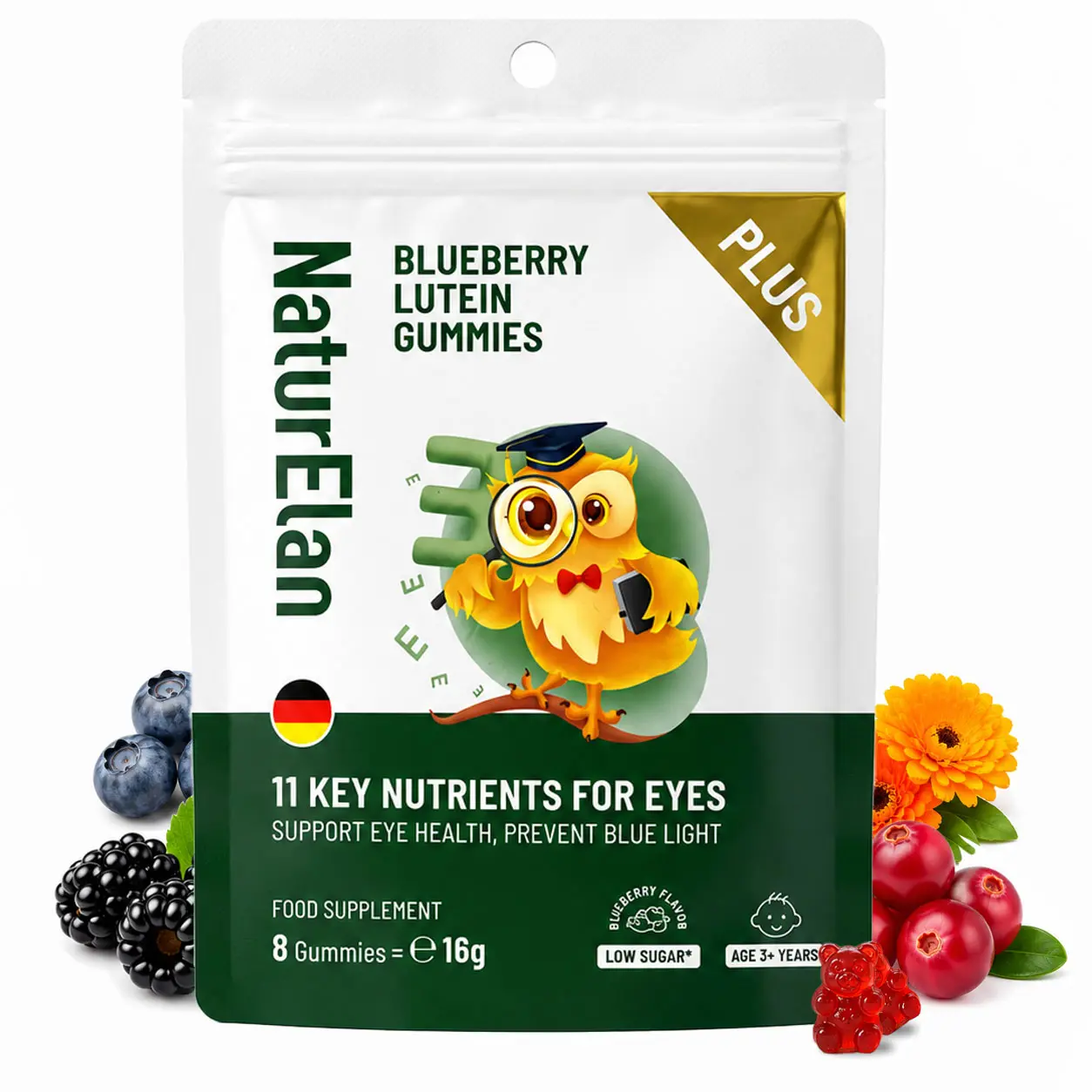 NaturElan Eye Health Gummies | Lutein & Blueberry Eye Vitamins | Blue Light Support & Vision Support for Screen Users | Sugar Free | 8 Gummies