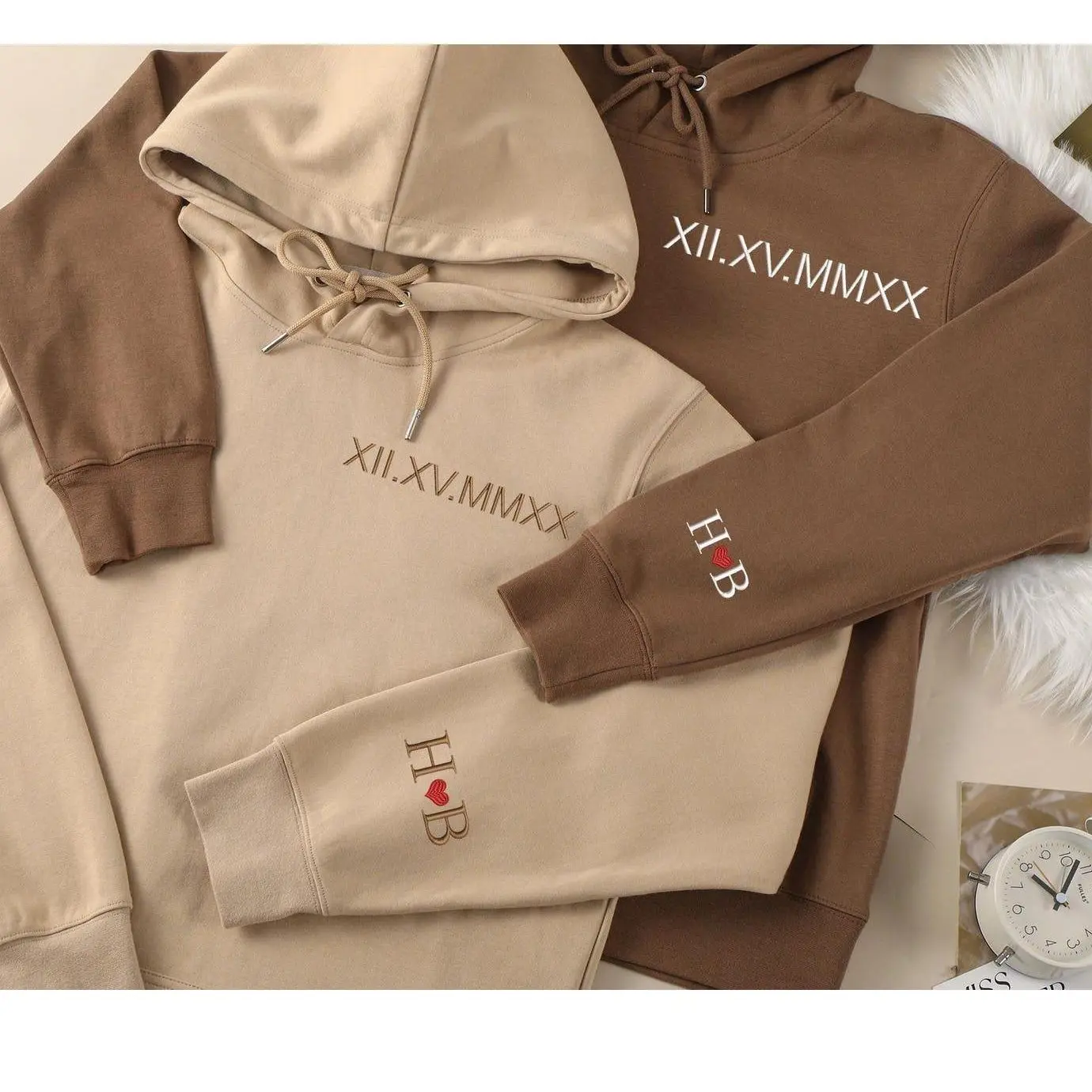 Embroidered Roman Numeral Hoodie,Matching Hoodie,Couple Hoodies gift,Valentine's Day Gifts,Anniversary gift,Initial Hoodie,Engagements gift Crewneck Menswear Classic