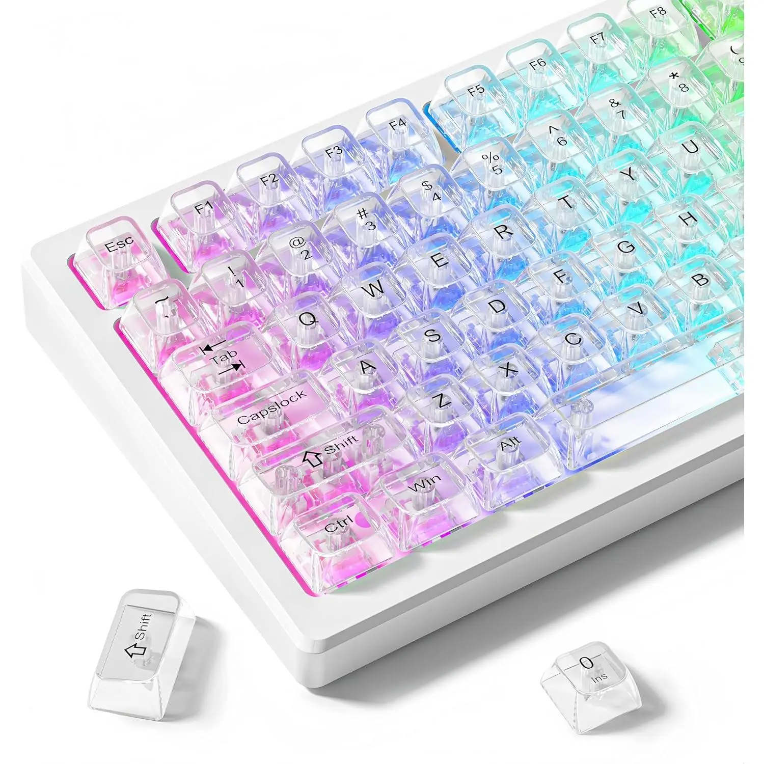 Clear keycaps,Transparent Keyboard keycaps,Jelly Key caps Set,Shine Through keycap,MDA Profile Keyboard caps for Mx Switches Mechanical Keyboard(White)