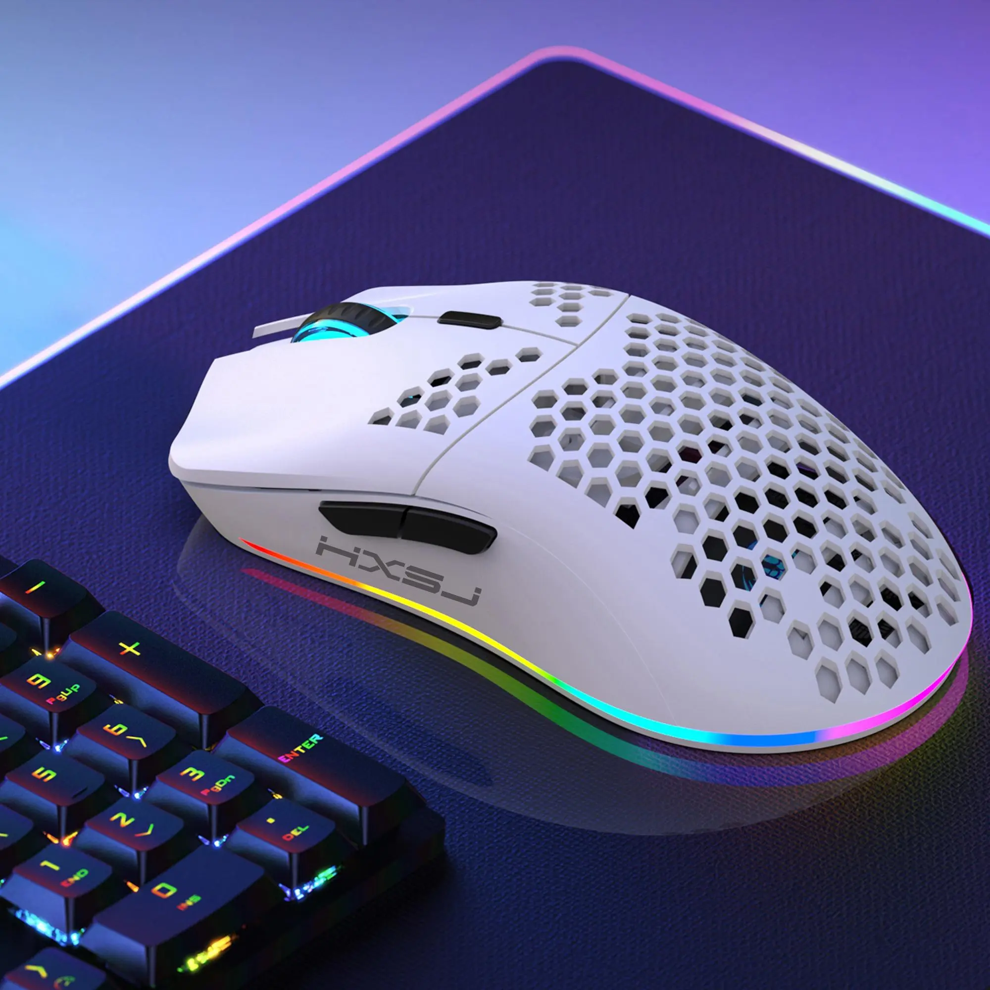 HXSJ Wireless Gaming Mouse, Honeycomb 2.4G USB Cordless Mouse, RGB Rechargeable PC Game Mice with RGB Lights, for Desktop/Laptop/PC/MAC, Gaming Accessories, Computer Peripherals