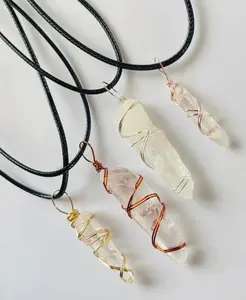 1 Wire Wrapped Raw Crystal Point Necklace