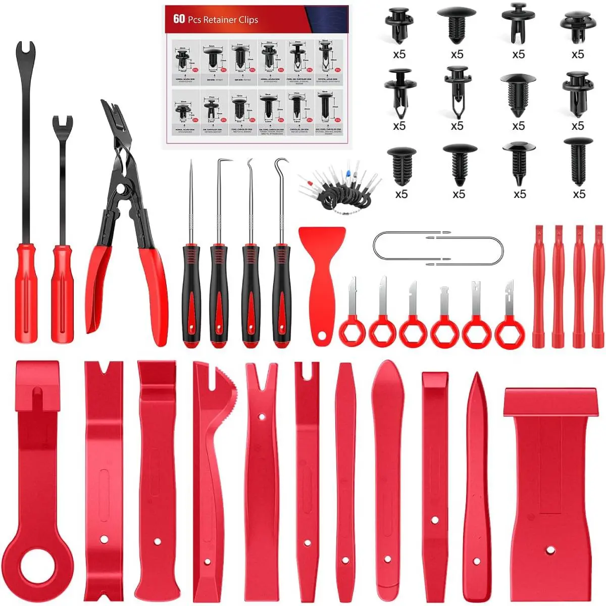 102 Clips+ Remover Tools Red
