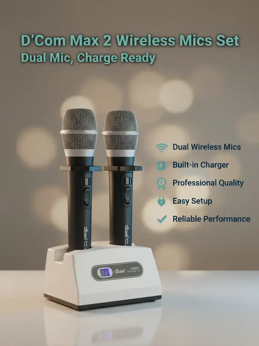 D'com MAX 2 Dual Wireless Microphone System with Charging Dock Audio