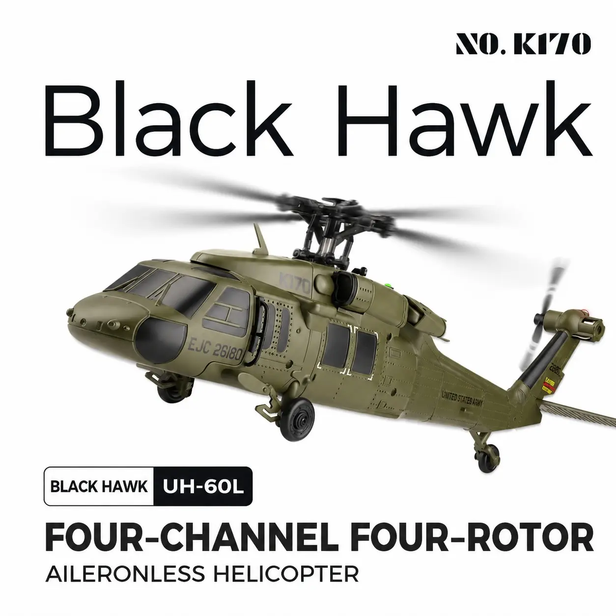 Wltoys K170 Remote Control Helicopter Uh-60L, 4-Channels Brushless, Gyro and LED Lights, Durable Toy Plane, Ideal Gift for Boys, RC Helicopter, Remote Control Aircraft, Remote Controlled Helicopters