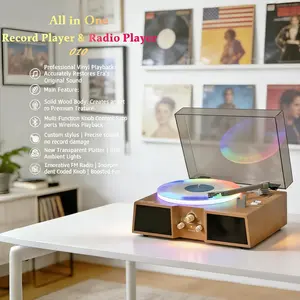 Myvision All-In-1 Belt-Driven Record Player - 3-Speed Portable Turntable with  Bluetooth speaker, FM Radio, High-Power Stereo RGB Speakers, Bluetooth, RCA Line Out, AUX In, Headphone Jacks, Supports 33-1/3,45,78 RPM & 7,10,12-Inch Records, Retro Gift