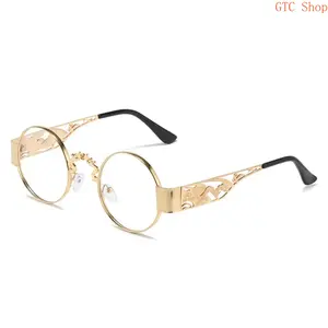 1 Pair Vintage Steampunk Non-Prescription Sunglasses, Gothic Industrial Fashion Eyewear, Premium Gold Metal Frame with Ornate Carved Temples, Durable Retro Structure, Unisex Alternative Aesthetic, Sunglasses for Women, Office & Casual Use
