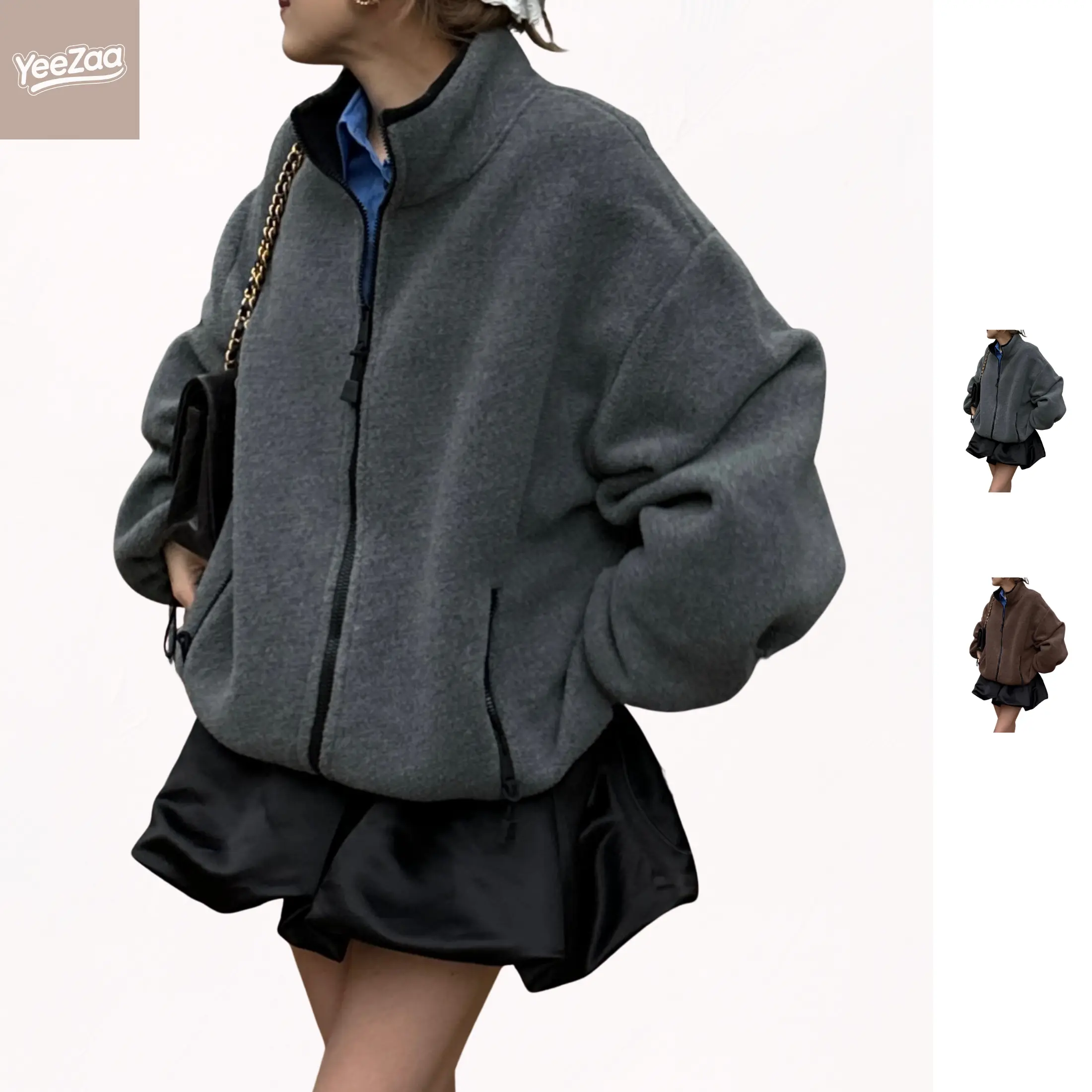 YeeZaa Zip Up Fleece Jacket for Women Outerwear Coat 2026 Fashion Fall Winter Casual Classic-Fit Polar Soft Full-Zip Zip Up Zipper Up Jackets With Pocket Coats