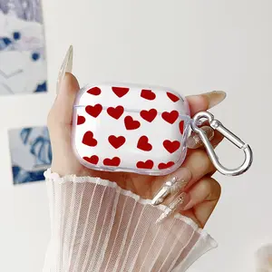 Heart Pattern Pattern Protective Case for AirPods 4/3/2/1/Pro/Pro2 Soft TPU Earphone Cover, Transparent with Keychain