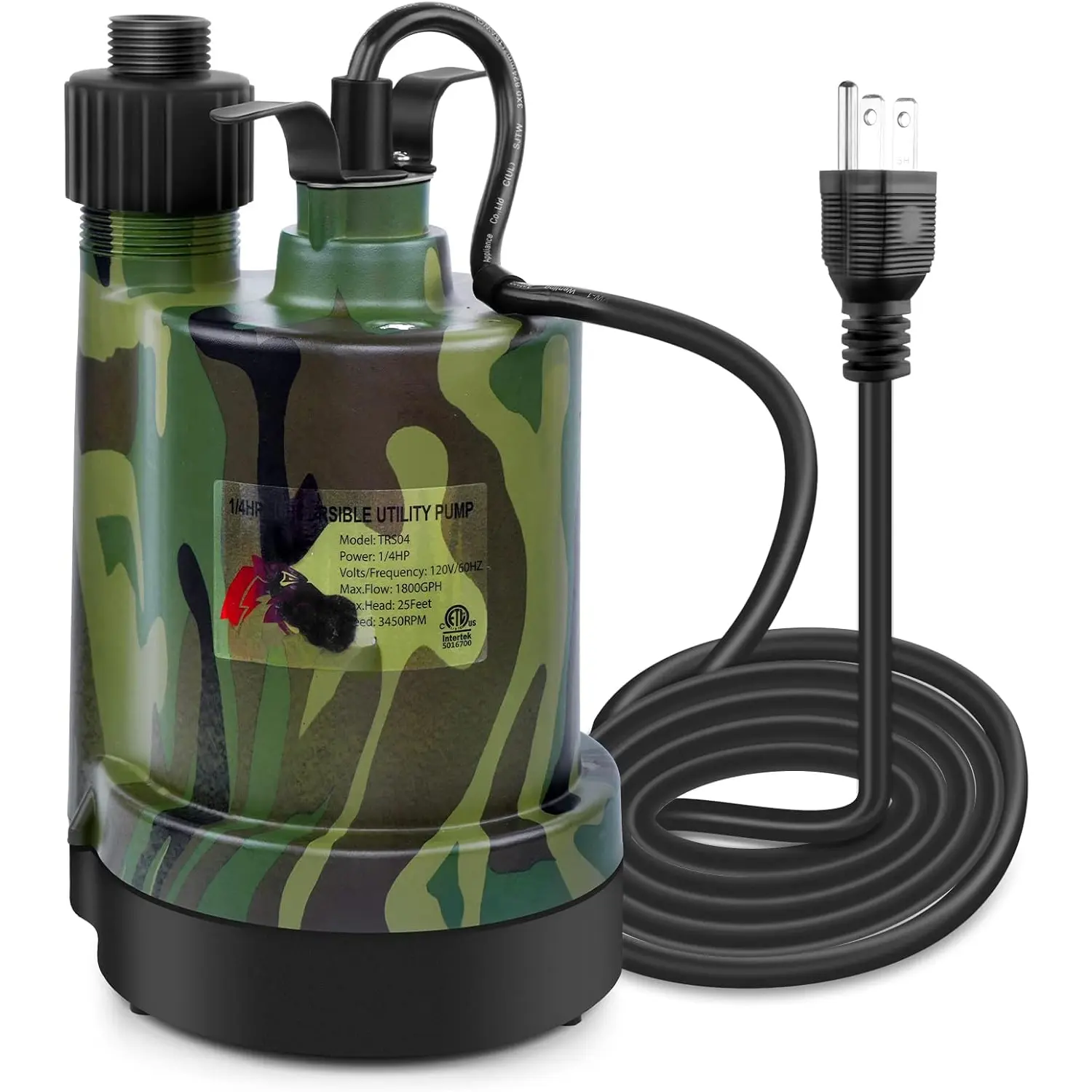 120V Water Submersible Pump 1/4  1800 GPH Utility Water Table Sump Submersible Water Transfer Pump with 10 ft. Cord and Hose Adapter for Transferring Water