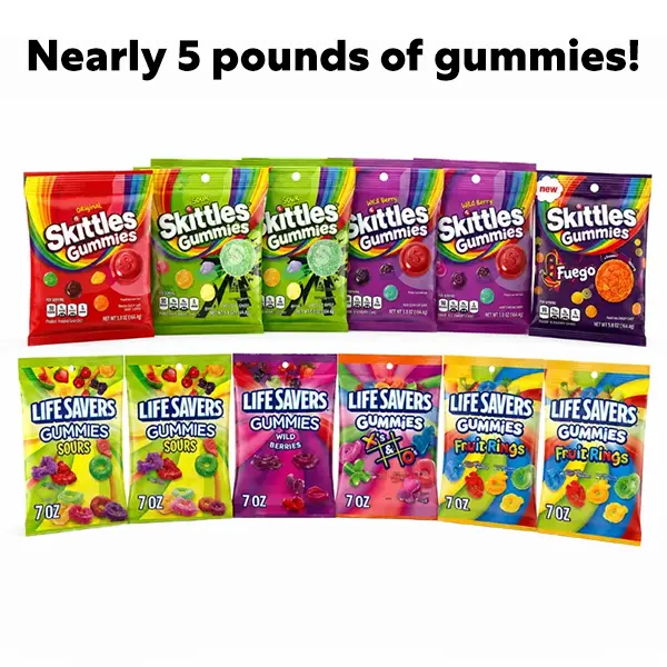 Skittles & Life Savers Candy Multi-Pack Variety 76.8 oz, 12 Count | Life Savers X's & O's, Fruit Rings, Wild Berry, Sour| Skittles Original, Wild Berry, Sour, Fuego |Stock Up and Sharing |4.8 lbs