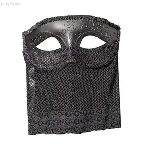 Venetian Masquerade Mask with Black Veil, Vintage Half Face Mask for Men, Halloween Mardi Gras Cosplay Party Costume Accessory