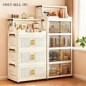 1pc Multifunctional Foldable Storage Cabinet - Heavy-duty Plastic Storage Box with Open Shelves, Space-saving Foldable Design, Suitable for Living Room, Bedroom, Kitchen, Office - Ideal Gift for Home Organization and Small Spaces, Cabinet Storage