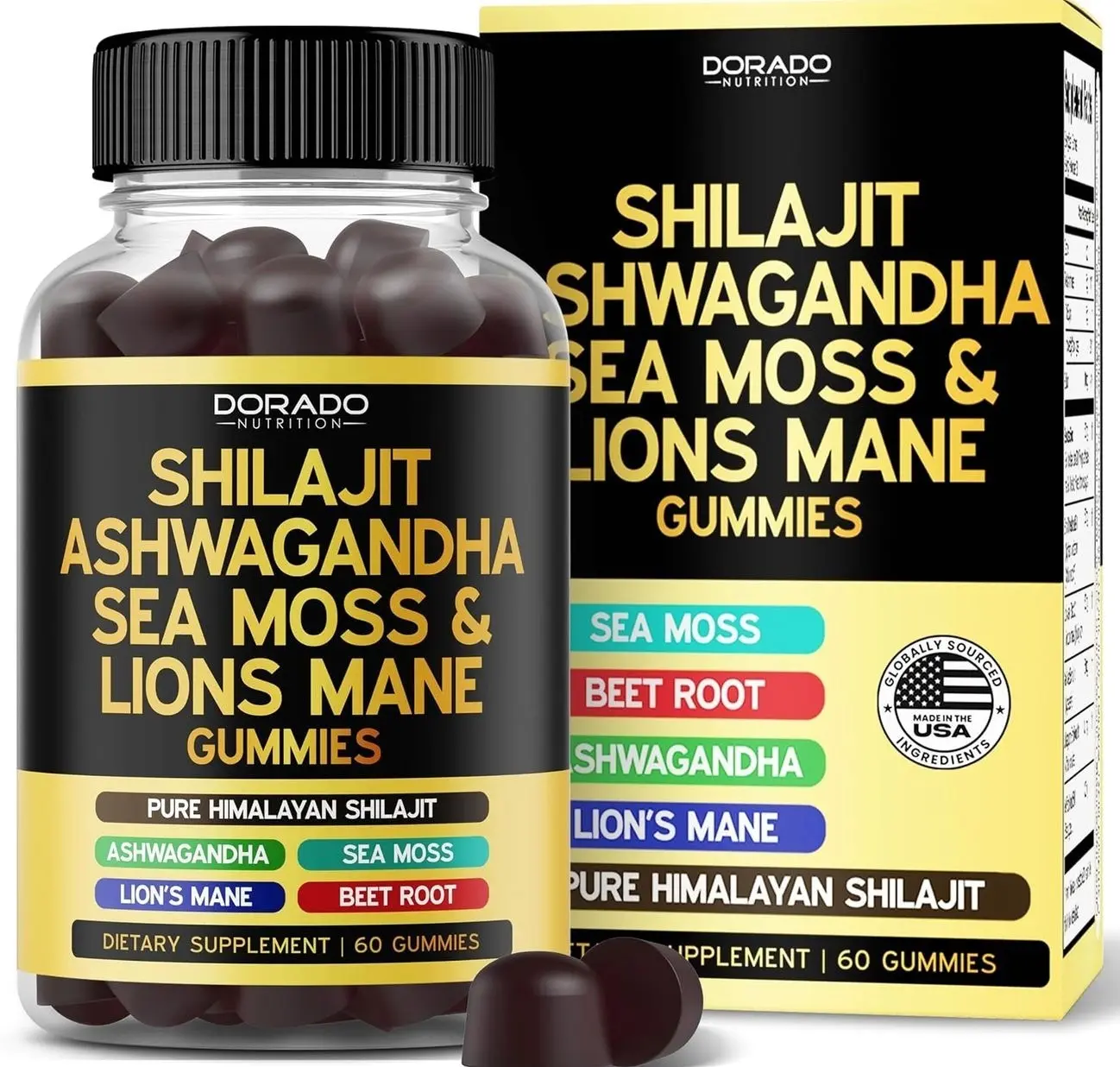 Shilajit Gummies with Sea Moss, Ashwagandha & Lions Mane - (Shilajit Supplement for Men & Women, Energy & Immunity Support ) Third Party Tested, Vegan Safe, NON GMO & Made in USA (60 Gummies)