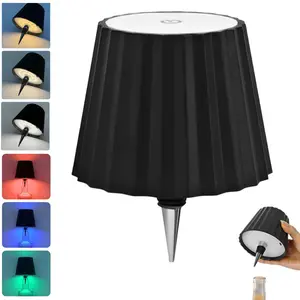 Pleated Design Plug-in Touch Wine Bottle Table Lamp, Nightstand Led Lights, Modern Mood Lighting, Atmosphere Lighting, 3 Color Temperatures and Stepless Dimming, RGB Lights, USB Rechargeable Ambient Light Suitable for Bedroom, Bar, Restaurant and Camping