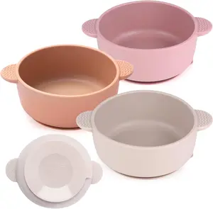 Summer Spring Gift 3 Pack Baby Bowls with Suction, Stay Put Silicone Suction Bowls for Babies Toddler Kids, BPA Free, Soft Safe Baby Led Weaning Supplies for Food Bowl, Microwave and Dishwasher Safe,Purple