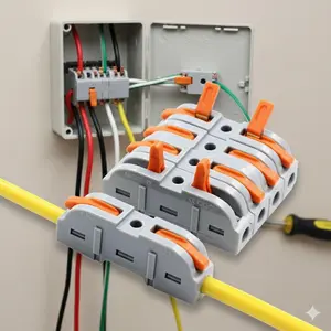 50pcs Lever wire connectors, 1 to 1 inline splice, compact butt terminals for 28-12 awg wire. quick electrical connectors, insulated No-solder Terminals for Home & Car Diy repair, Automotive Wiring tools.