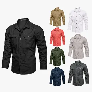 Father’s Day Shirt for the Best Dad Ever Men's Long Sleeve Cotton Work Shirt Casual Loose Fit Button Down Shirts with 2-Pocket for Outdoor Safari
