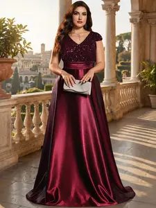 Elegant Sequined Satin Formal Dress, A-Line Evening Gown for Bridesmaids, Mother of the Bride, Wedding Parties, Special Occasions