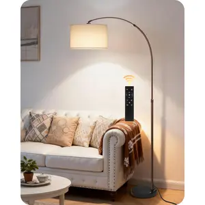 75" Arc Floor Lamp with Marble Base and Adjustable Height, Rotating Hanging Shade, Dimmable Floor Lamp for Living Room with Remote and Foot Switch, 3CCT, Over Couch Arched Light, White Brown VW15LD05