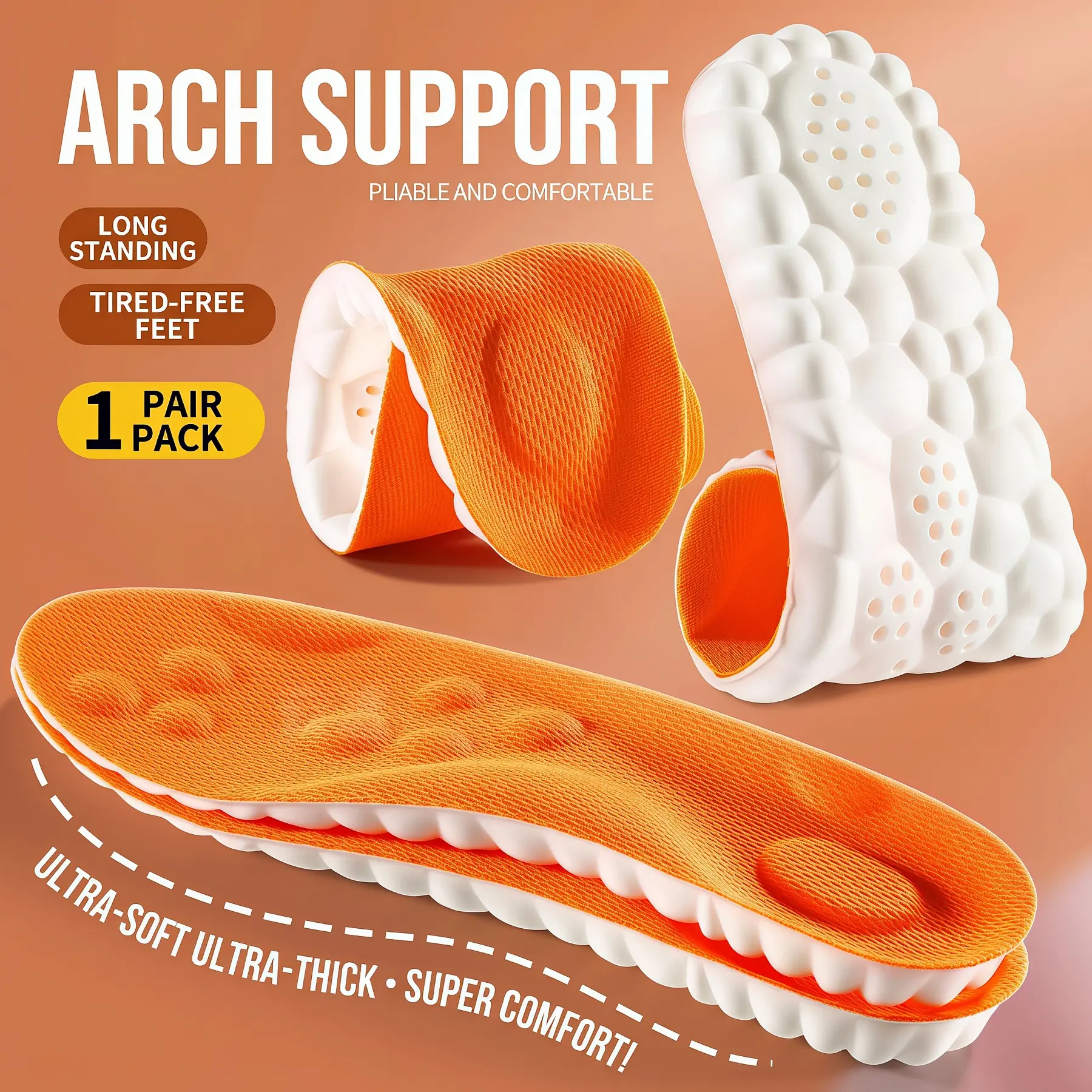 【New Arrival】Insoles for Men and Women Cloud Like Sole Inserts with Arch Support Memory Foam (US-men8-9)