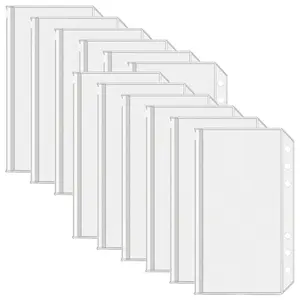 12pcs Transparent PVC Zipper Bags Set for Binder Rings, A6 Size 6 Holes, Office School Supplies, Savings Plan, Monthly Budgeting, Cash Storage Binder