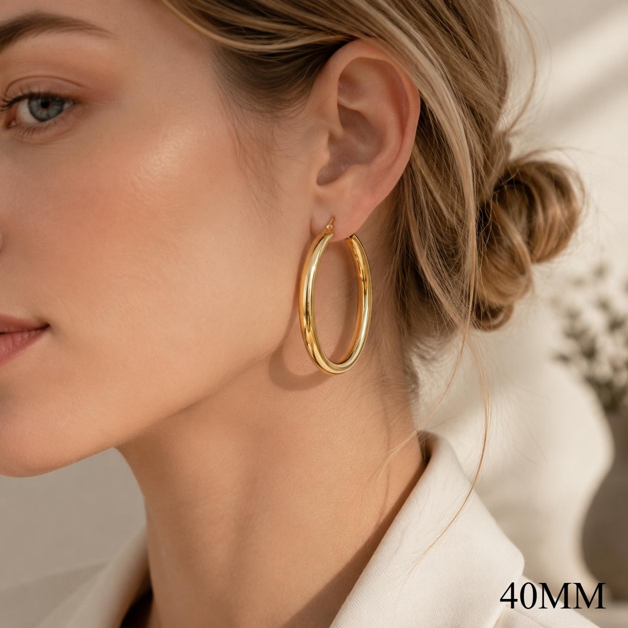 14K Chunky Gold Hoop Earrings for Women 925 Sterling Silver Post Hollow Tube Hoops Earrings 2mm Thick Hoop Earrings Hypoallergenic Lightweight Gold Big Large Hoop Earrings 10-90MM, Gold Jewelry