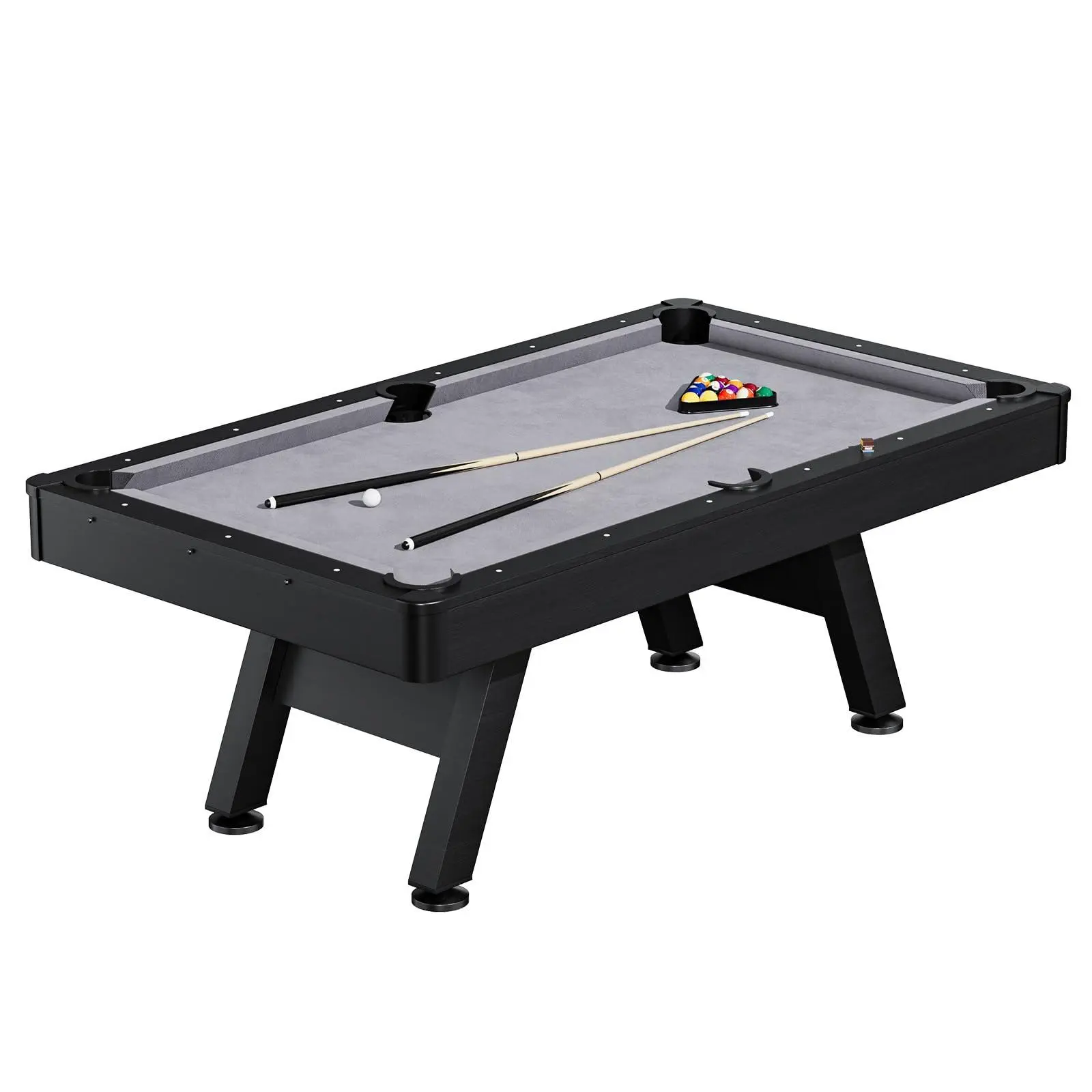 7 ft Pool Tables with Wood Finish,Complete Billiard Set with 2 Cues, Balls, Triangle, Chalk & Brush,Modern Billiards Table for Adults & Family