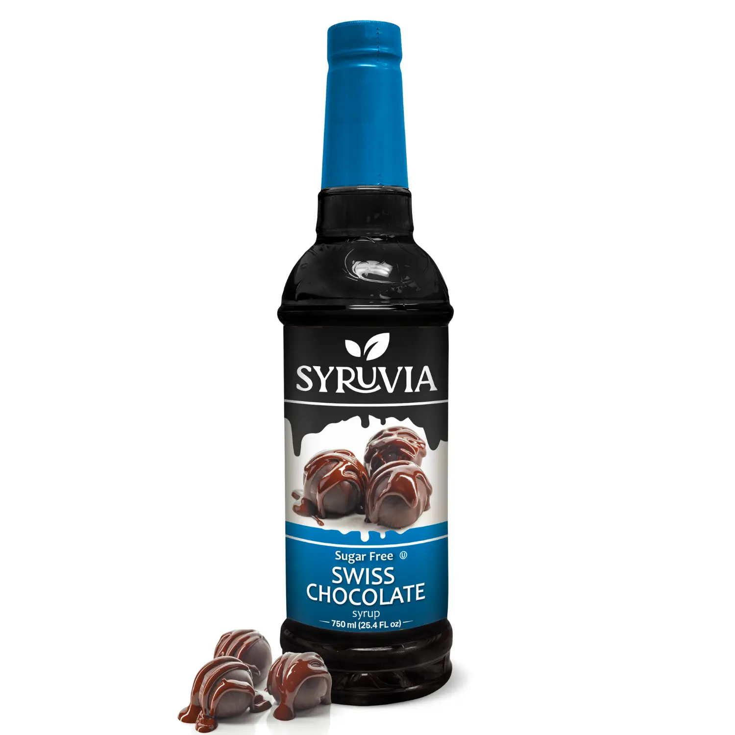 Syruvia Sugar-Free Swiss Chocolate Syrup, 25.4 fl oz (750ml) - Premium 0-Calorie Kosher Gluten-Free Coffee Beverage Flavoring, Ideal for Drinks, Shakes
