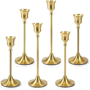 Candlestick Holders Taper Candle Holders Set of 6 Gold Candle Sticks Holder Decorative for Dining Room Centerpiece Table Wedding Mantel Candlelight Dinner Party European Retro Design