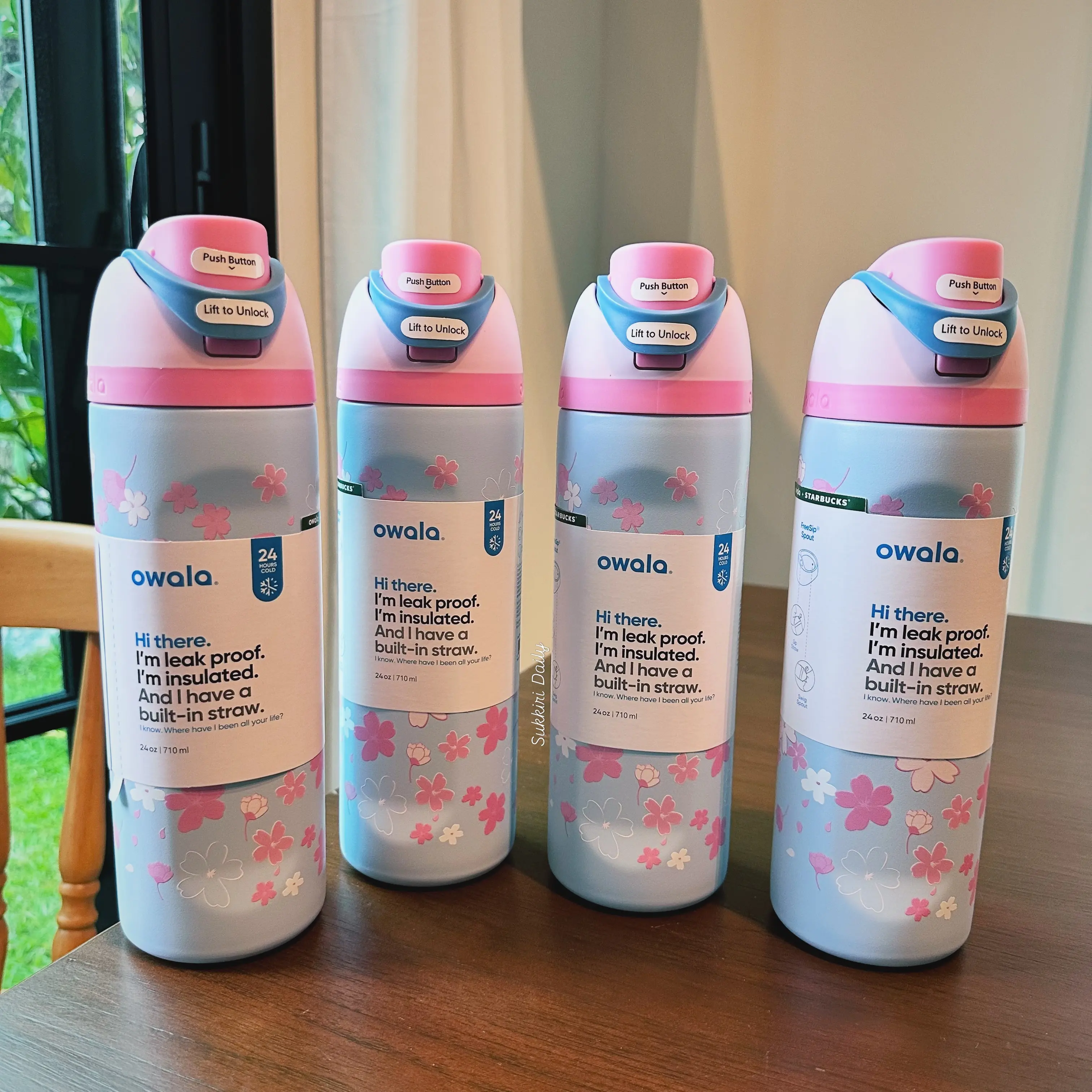 Owala 2026 Light Blue with Pink Sakura Insulated Straw Tumbler 24oz