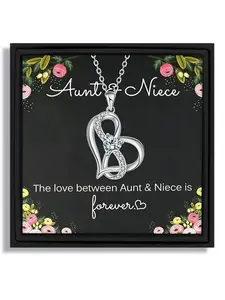 1 piece infinite love heart pendant necklace Jewelry Gift gift box for aunt and niece for holidays with blessing card and box