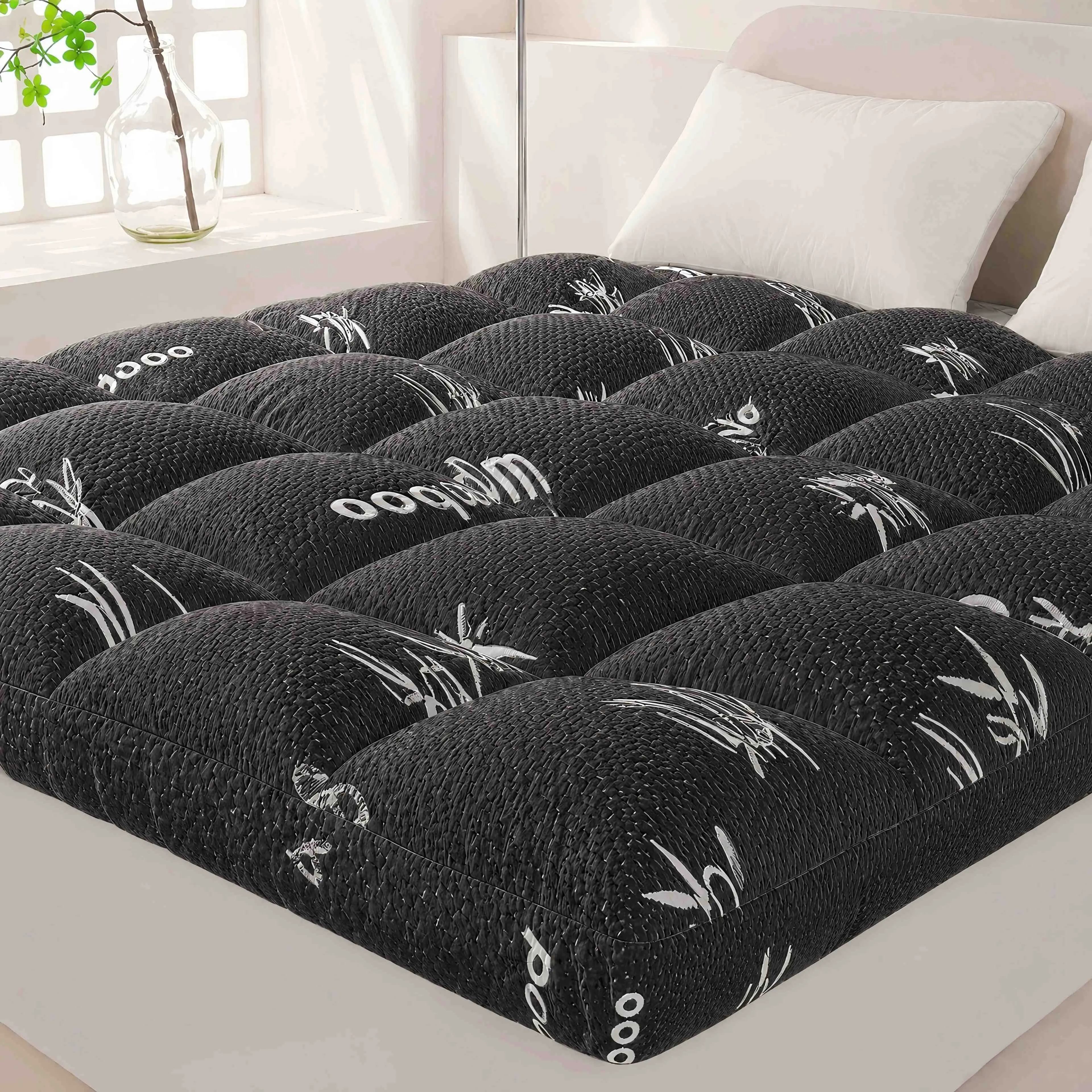 Bamboo Cooling Mattress Topper, 2 inchees Thick Luxury Comfort Layer, Soft Thick Pillow Top Mattress Pad Cover for Back Pain, Cooling Viscose Mattress Protector with 8-21 Inch Deep Pocket, Machine Washable, for Bedroom & Home Use & Holiday #Summervibes