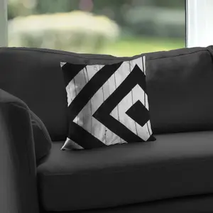 360 Stand Modern 14x14 in Standard Size Fade-Resistant Twill Weave Rhombus-Print Wood-Textured Poly Twill Throw Pillow, Neutral Tones Gray/Black/White Home Decor Accent, Black-And-White Standard Pillows, Decorative Standard Pillows