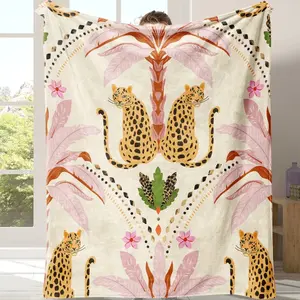 Bohemian Leopard Flannel Blanket, Leopard Pattern Blanket, Soft Warm Sofa Bed Throw, Lightweight Travel Camping Office Chair Cover, Ideal Gift for Home Comfort