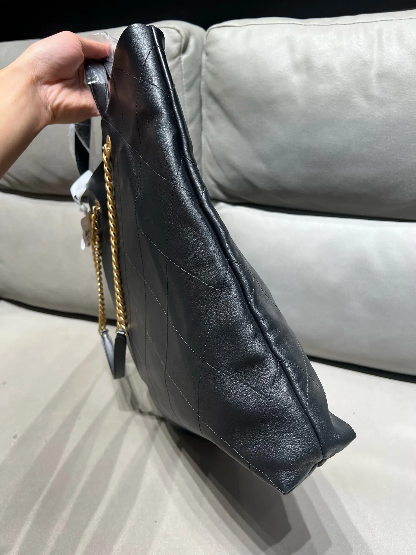 Pre-owned CHANEL Calfskin Stitched Maxi Shopping Bag Black