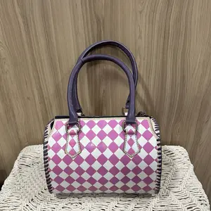 Medium Checkered Speedy Bag with Pink Stitching & Handles