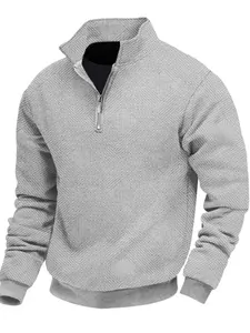 Men's solid color checkered jacquard pullover sweatshirt, Sweater pullover, regular version of casual long-sleeved zipper knitted top, for wearing in autumn and winter, men's outdoor activity hoodie