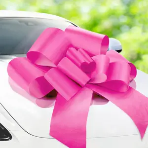 30-in Pink Zoe Deco Giant Car Bow with 2 Gold Accessory Bows, Festive Decor for Wedding Receptions, Birthdays, Girl Party Gifts