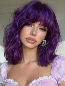 Women's Short Bob Curly Wig with Bangs, Wavy Synthetic Hairpiece, Shoulder-Length Synthetic Cosplay Wig, Loose Wave Wig, Perfect for Halloween Party and Daily Wear