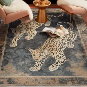 Boho Style Leopard Pattern Animal Print Rug, Non-slip Soft Floor Mat, Decorative Area Rug, Decorative Carpet for Home Living Room Bedroom Study Room, Tiger Pattern Rug